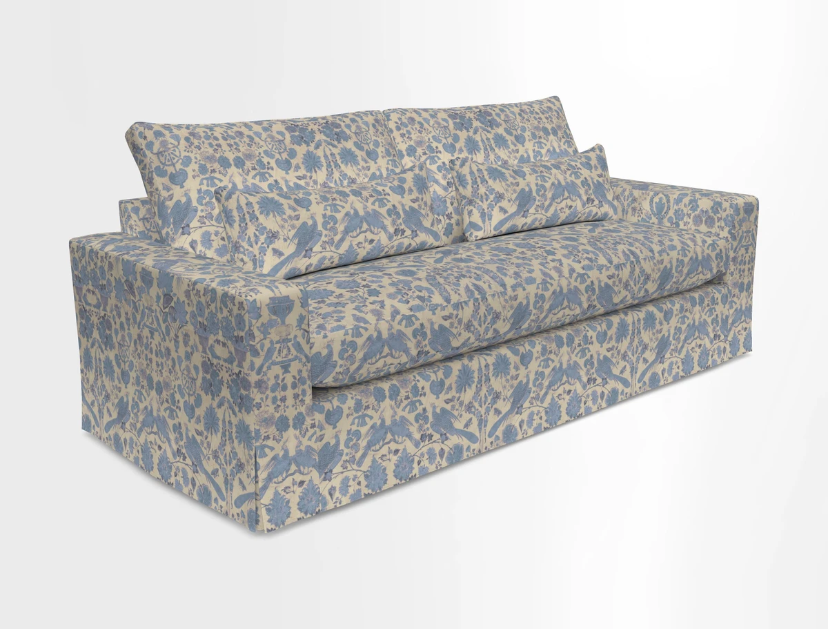 Linear 4 seater sofa in Harpers Bazaar Palette Studio Green with seat cushion in Linwood Romney Wool Forest