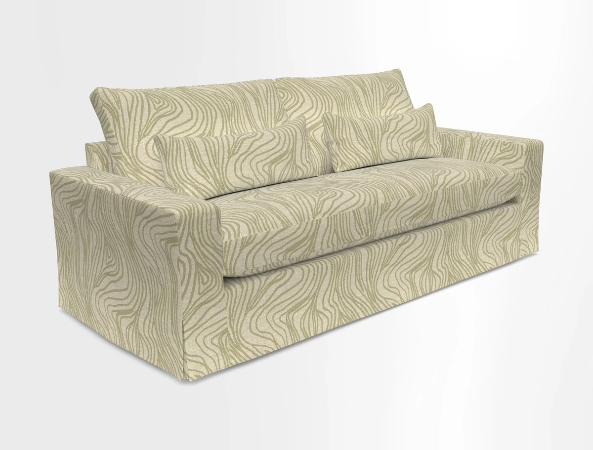 Linear 4 seater sofa in Harpers Bazaar Palette Studio Green with seat cushion in Linwood Romney Wool Forest