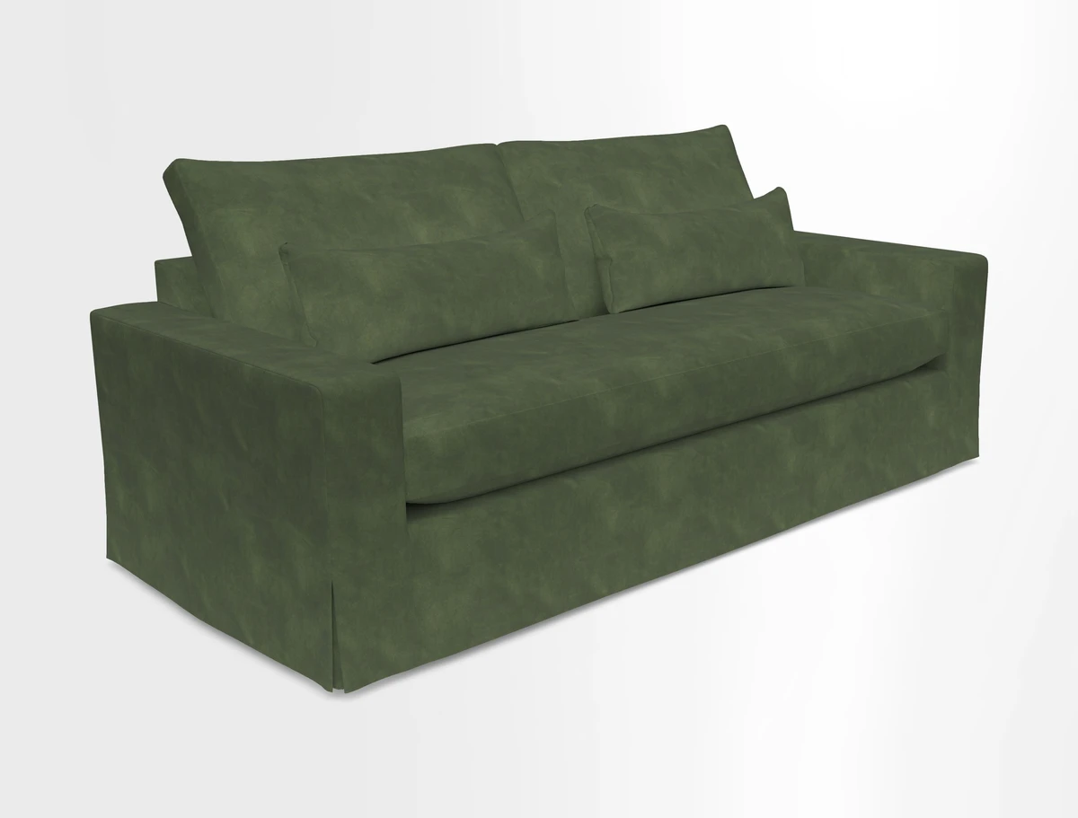 Linear 4 seater sofa in Harpers Bazaar Palette Studio Green with seat cushion in Linwood Romney Wool Forest
