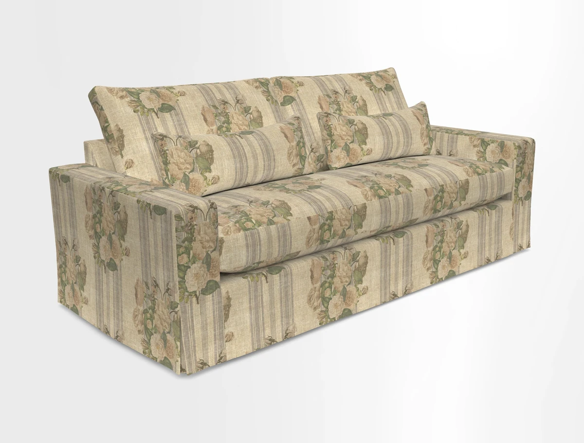 Linear 4 seater sofa in Harpers Bazaar Palette Studio Green with seat cushion in Linwood Romney Wool Forest