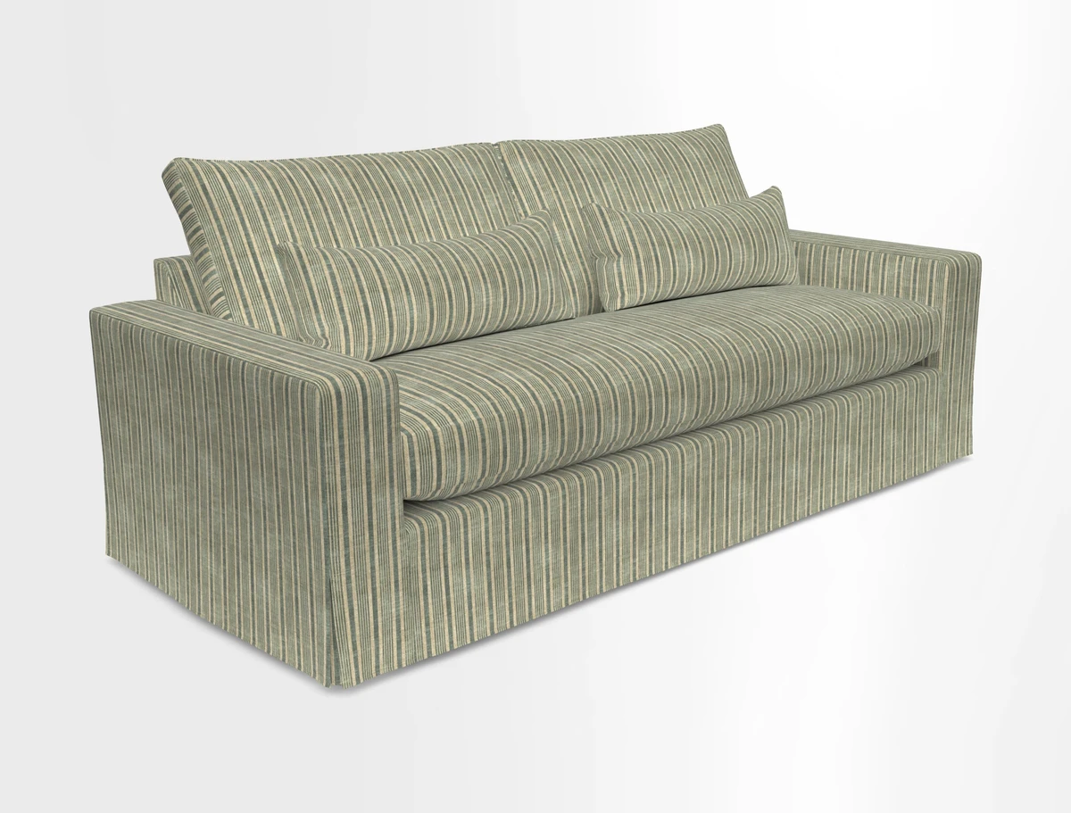 Linear 4 seater sofa in Harpers Bazaar Palette Studio Green with seat cushion in Linwood Romney Wool Forest
