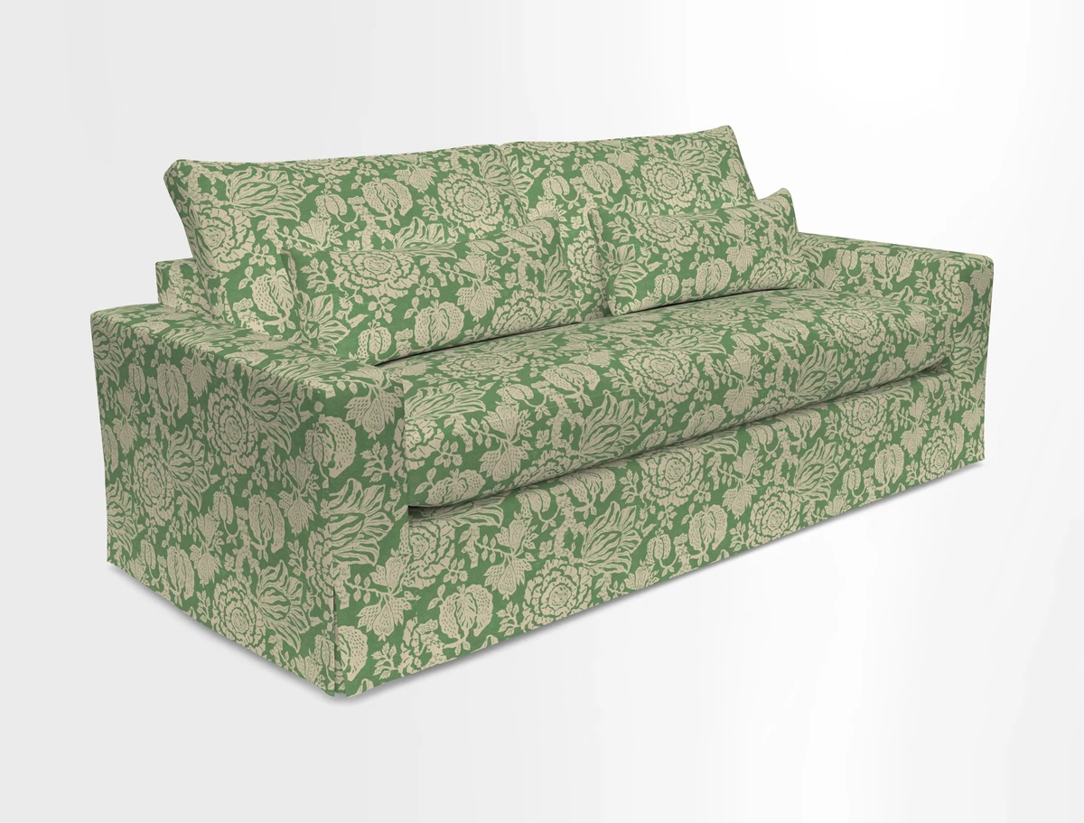 Linear 4 seater sofa in Harpers Bazaar Palette Studio Green with seat cushion in Linwood Romney Wool Forest