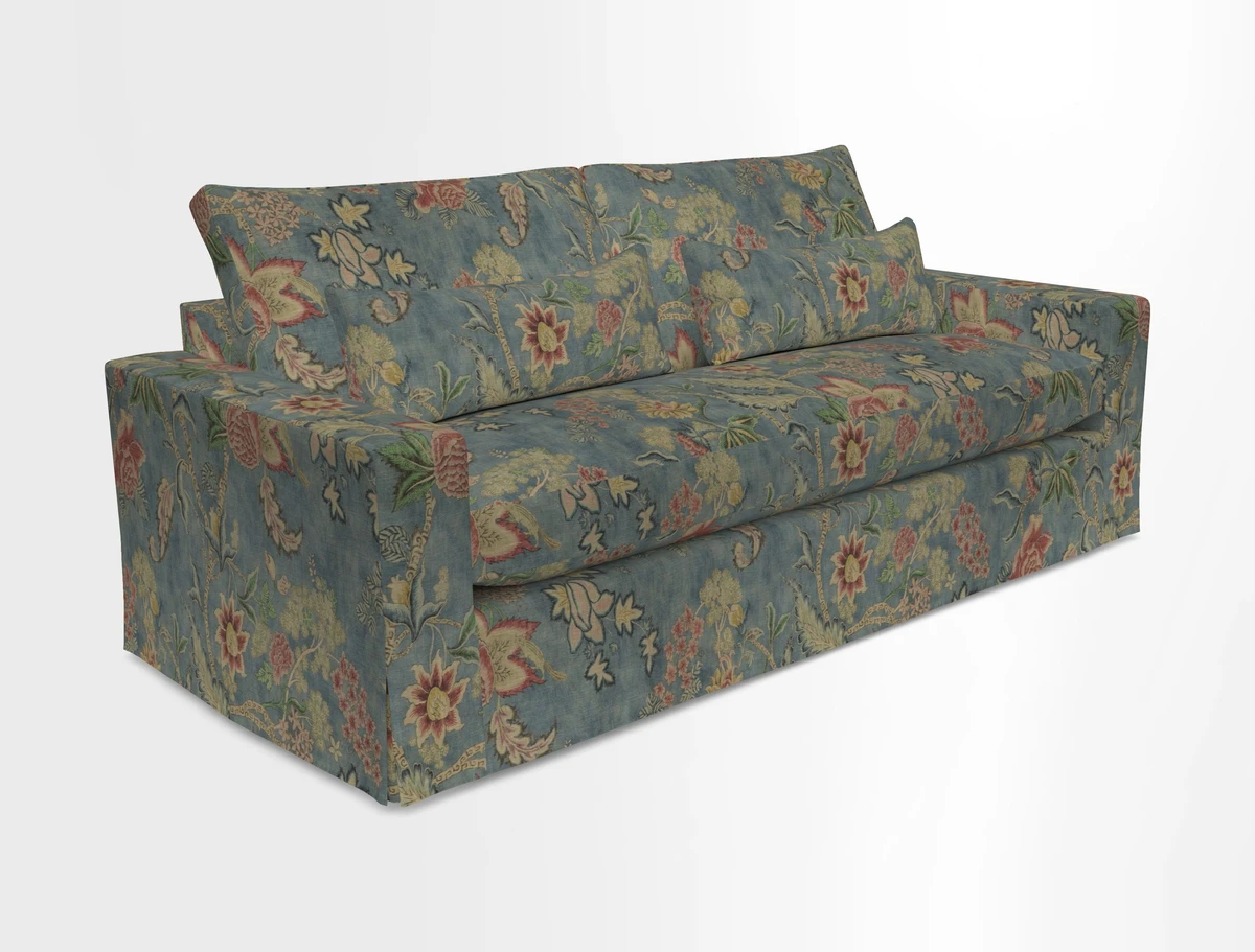 Linear 4 seater sofa in Harpers Bazaar Palette Studio Green with seat cushion in Linwood Romney Wool Forest