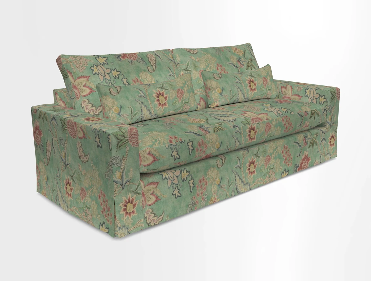 Linear 4 seater sofa in Harpers Bazaar Palette Studio Green with seat cushion in Linwood Romney Wool Forest