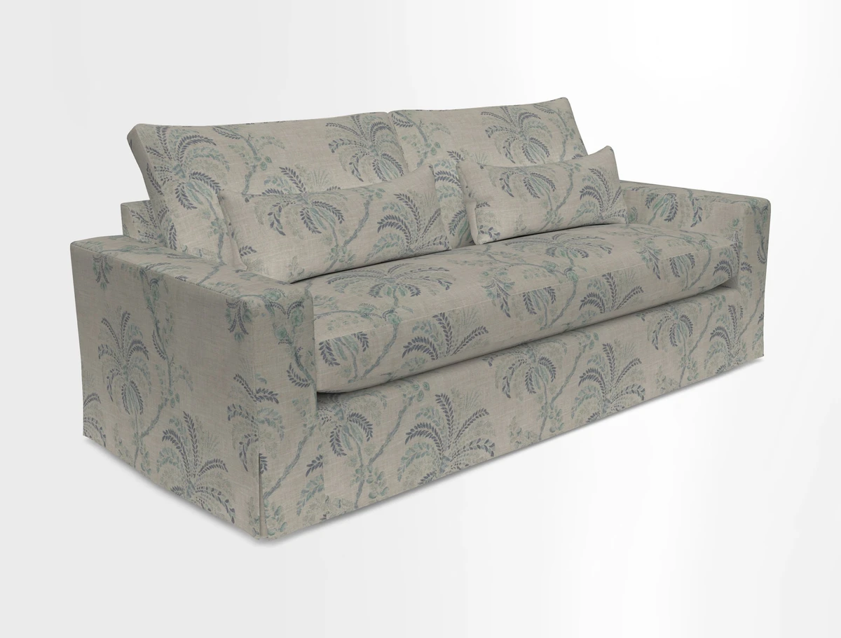 Linear 4 seater sofa in Harpers Bazaar Palette Studio Green with seat cushion in Linwood Romney Wool Forest