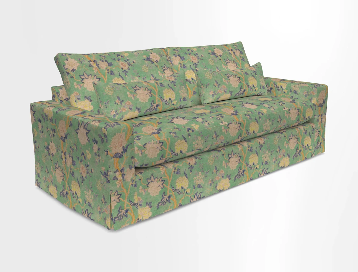 Linear 4 seater sofa in Harpers Bazaar Palette Studio Green with seat cushion in Linwood Romney Wool Forest