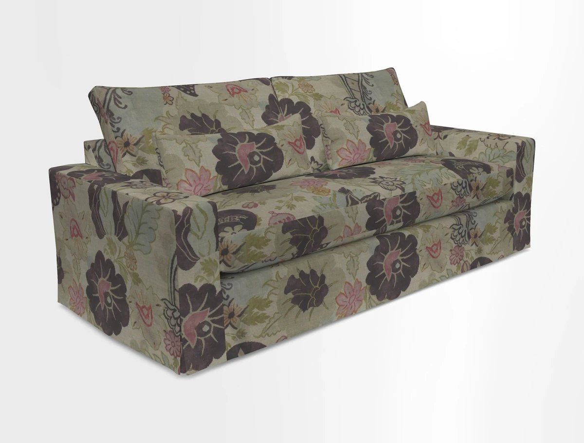Linear 4 seater sofa in Harpers Bazaar Palette Studio Green with seat cushion in Linwood Romney Wool Forest