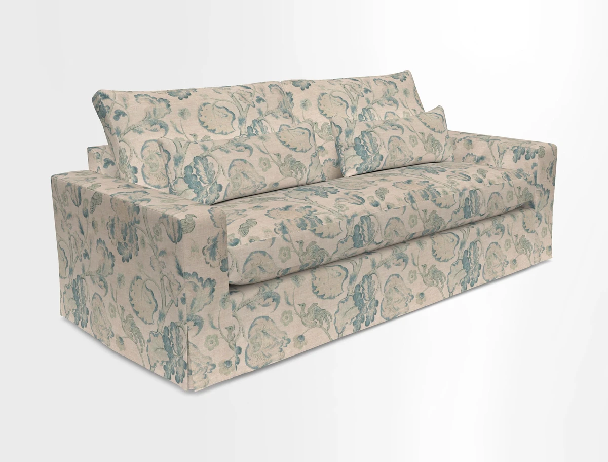 Linear 4 seater sofa in Harpers Bazaar Palette Studio Green with seat cushion in Linwood Romney Wool Forest