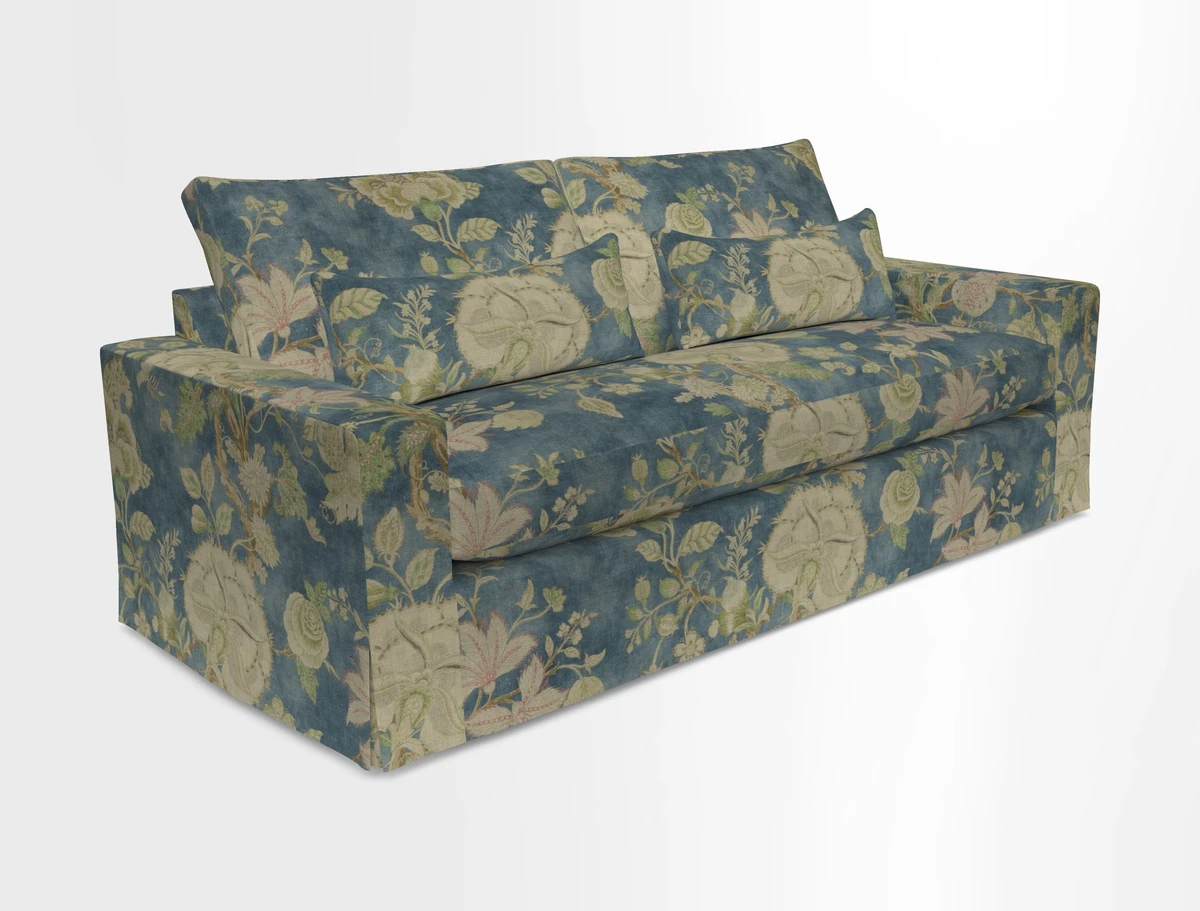 Linear 4 seater sofa in Harpers Bazaar Palette Studio Green with seat cushion in Linwood Romney Wool Forest