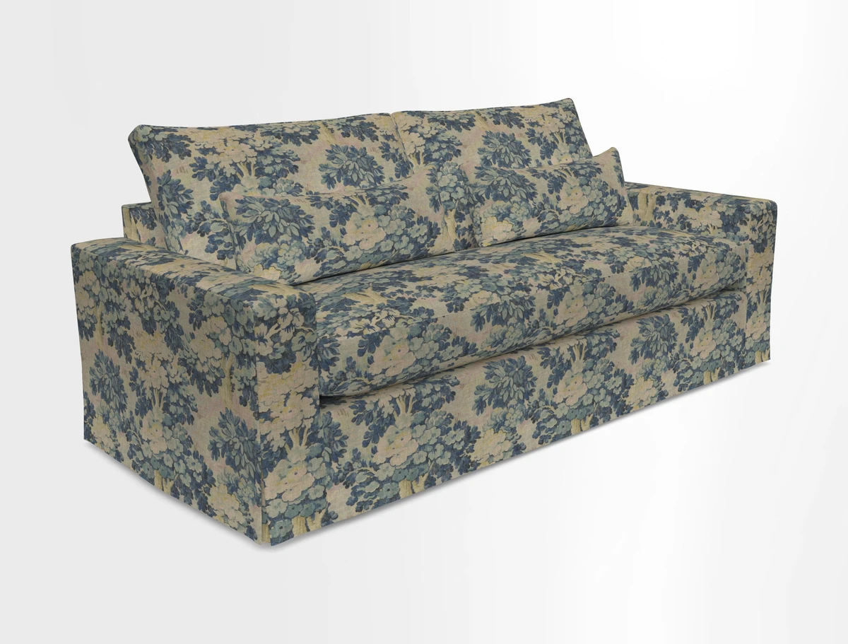 Linear 4 seater sofa in Harpers Bazaar Palette Studio Green with seat cushion in Linwood Romney Wool Forest