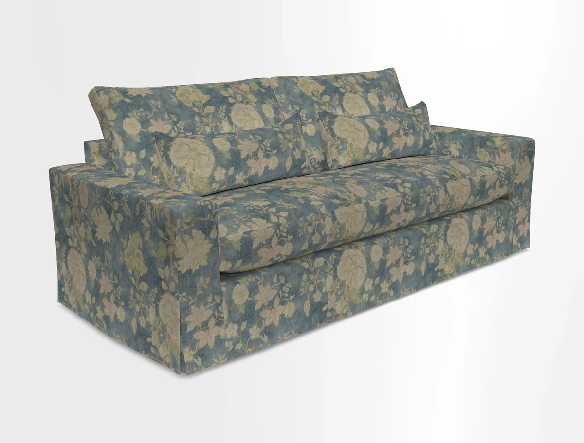 Linear 4 seater sofa in Harpers Bazaar Palette Studio Green with seat cushion in Linwood Romney Wool Forest