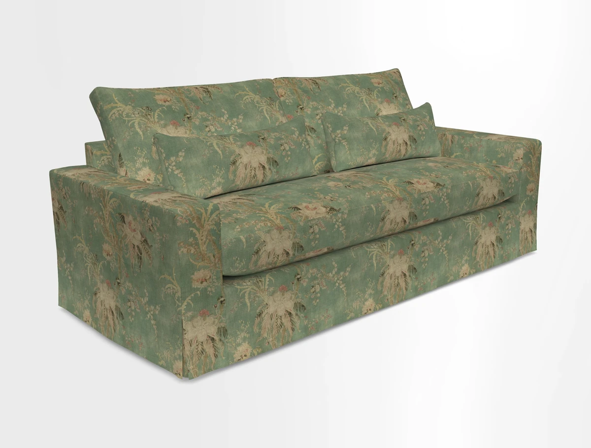 Linear 4 seater sofa in Harpers Bazaar Palette Studio Green with seat cushion in Linwood Romney Wool Forest