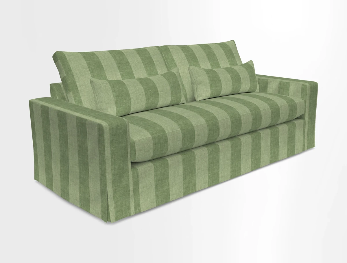 Linear 4 seater sofa in Harpers Bazaar Palette Studio Green with seat cushion in Linwood Romney Wool Forest