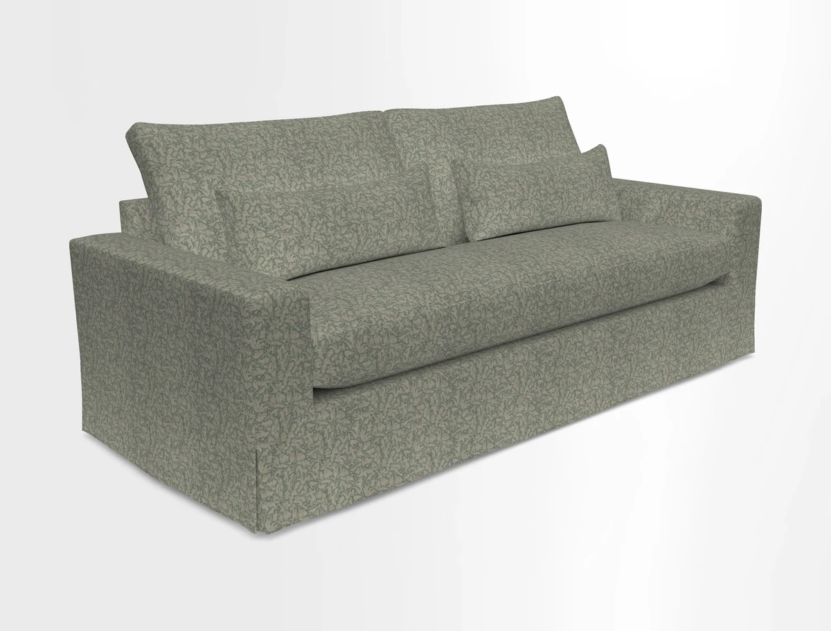 Linear 4 seater sofa in Harpers Bazaar Palette Studio Green with seat cushion in Linwood Romney Wool Forest