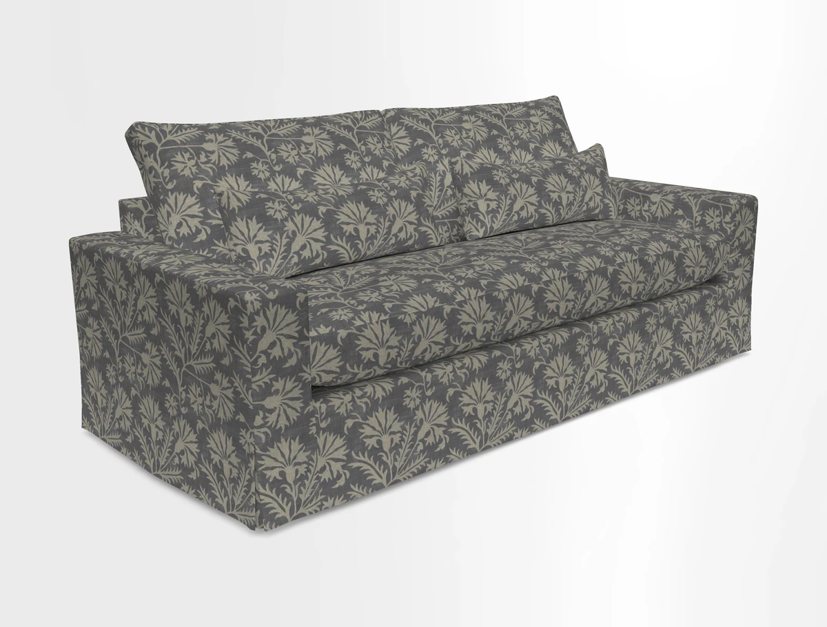Linear 4 seater sofa in Harpers Bazaar Palette Studio Green with seat cushion in Linwood Romney Wool Forest