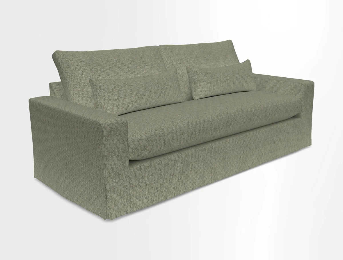 Linear 4 seater sofa in Harpers Bazaar Palette Studio Green with seat cushion in Linwood Romney Wool Forest