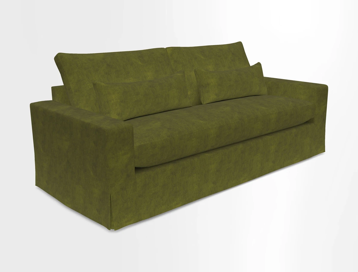 Linear 4 seater sofa in Harpers Bazaar Palette Studio Green with seat cushion in Linwood Romney Wool Forest