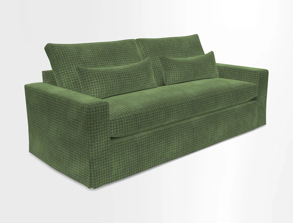 Linear 4 seater sofa in Harpers Bazaar Palette Studio Green with seat cushion in Linwood Romney Wool Forest
