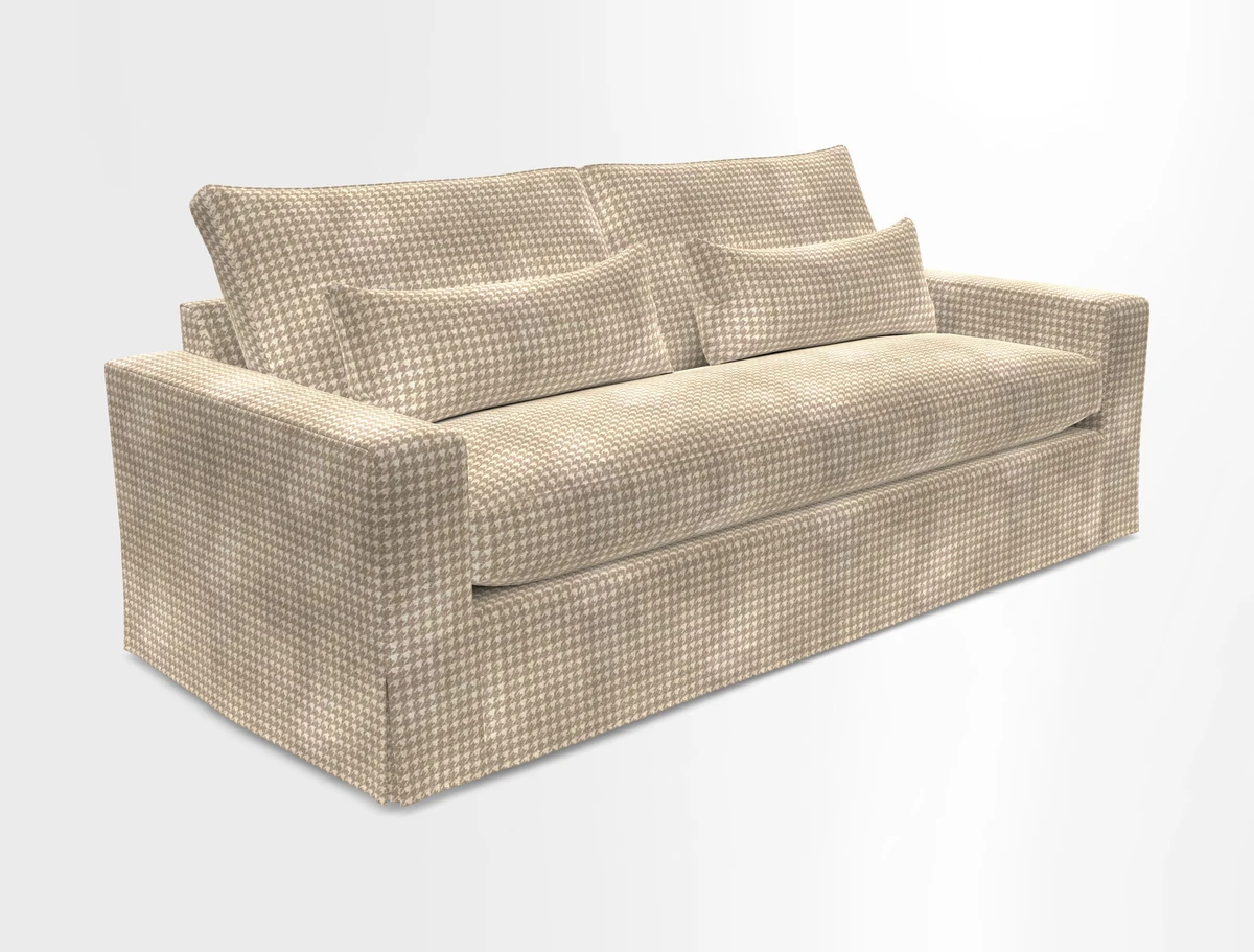 Linear 4 seater sofa in Harpers Bazaar Palette Studio Green with seat cushion in Linwood Romney Wool Forest