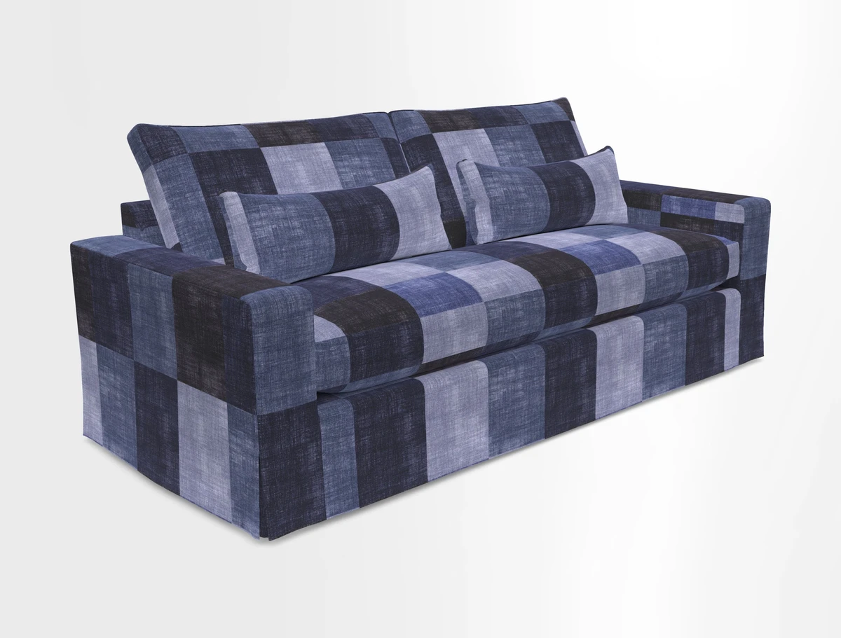 Linear 4 seater sofa in Harpers Bazaar Palette Studio Green with seat cushion in Linwood Romney Wool Forest