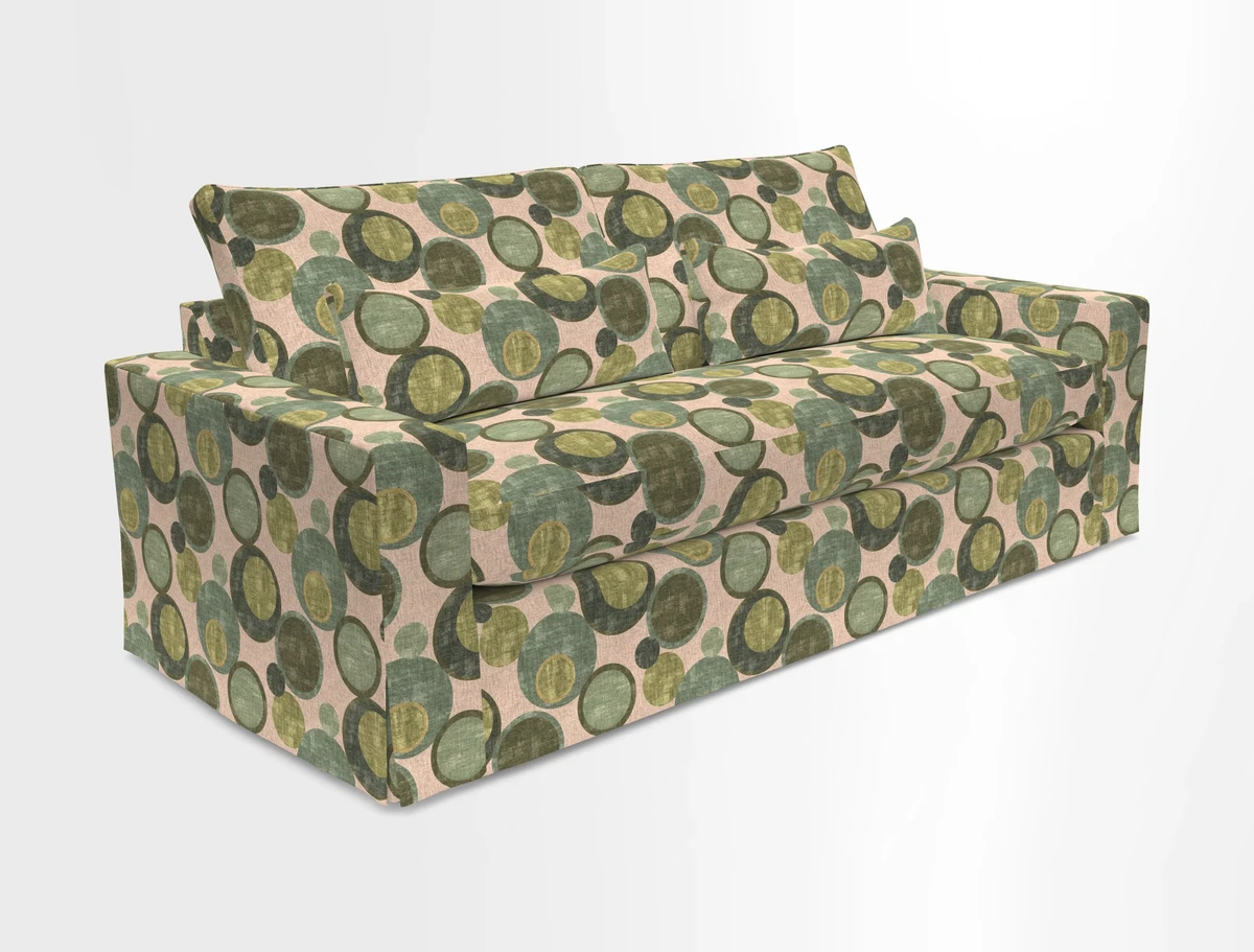 Linear 4 seater sofa in Harpers Bazaar Palette Studio Green with seat cushion in Linwood Romney Wool Forest