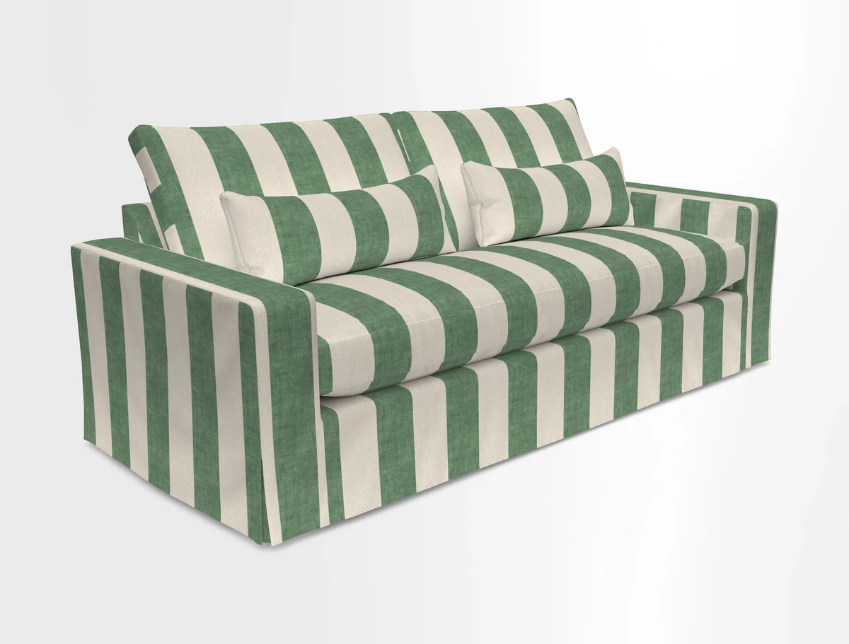 Linear 4 seater sofa in Harpers Bazaar Palette Studio Green with seat cushion in Linwood Romney Wool Forest