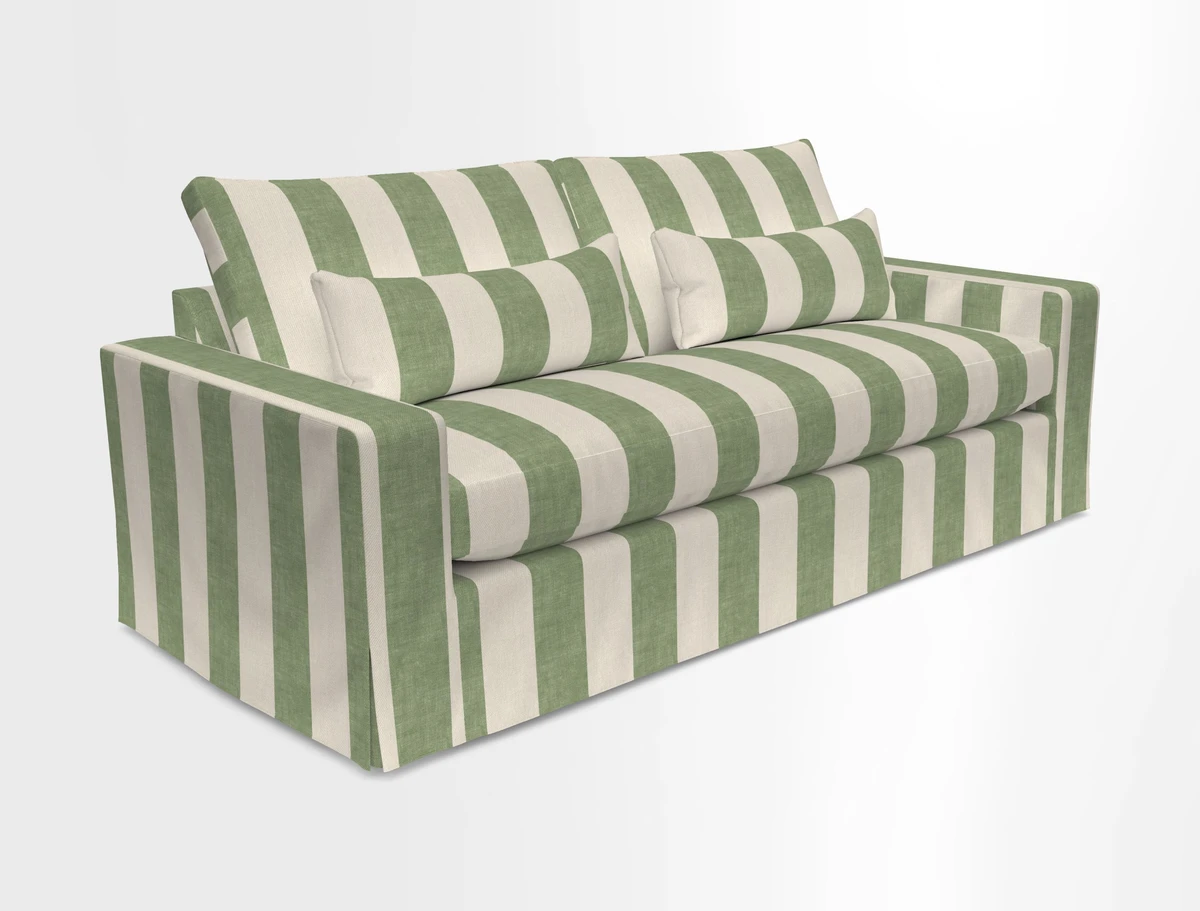 Linear 4 seater sofa in Harpers Bazaar Palette Studio Green with seat cushion in Linwood Romney Wool Forest