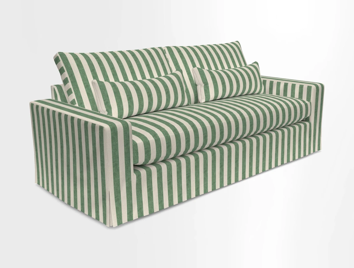 Linear 4 seater sofa in Harpers Bazaar Palette Studio Green with seat cushion in Linwood Romney Wool Forest