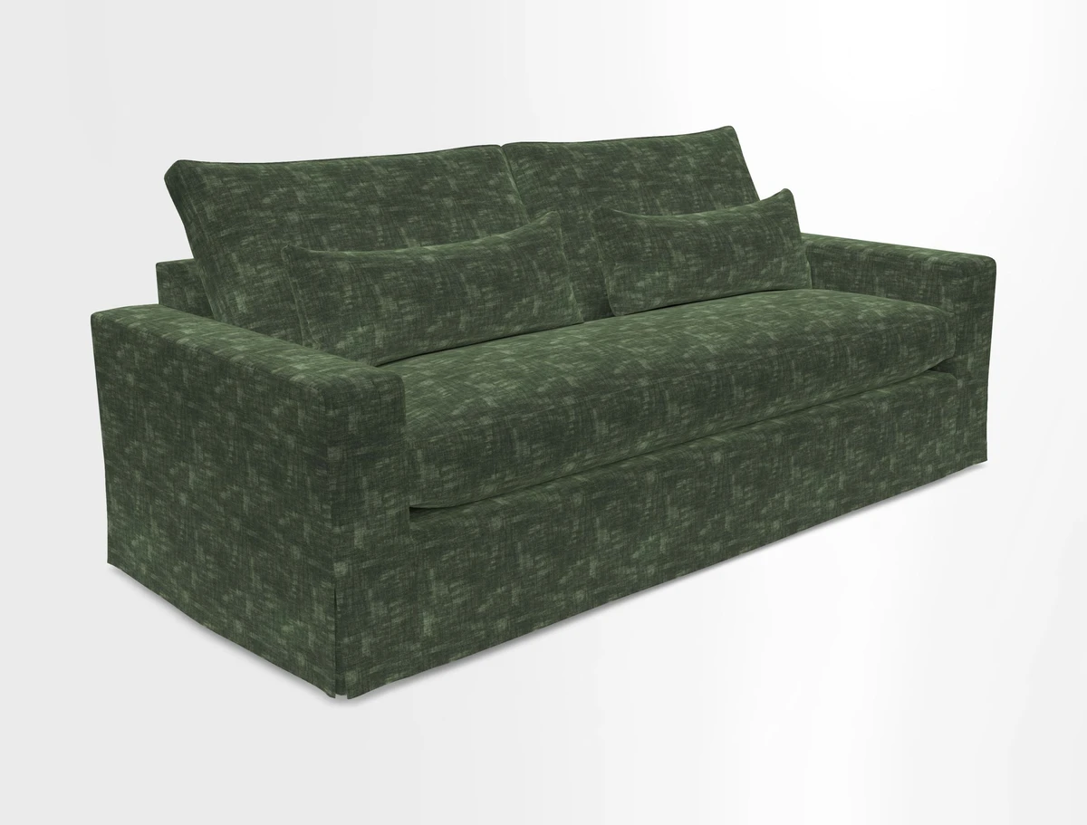 Linear 4 seater sofa in Harpers Bazaar Palette Studio Green with seat cushion in Linwood Romney Wool Forest