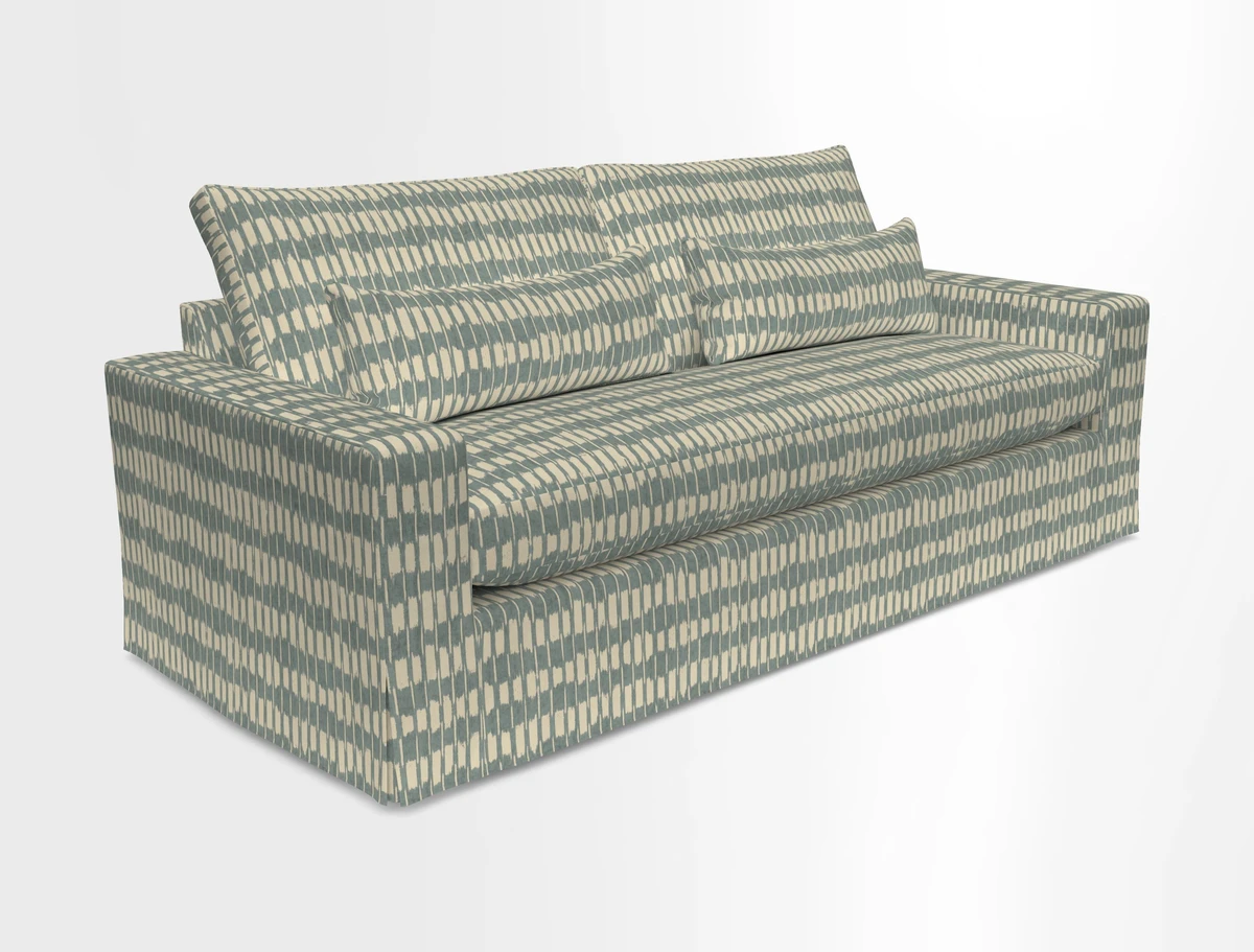 Linear 4 seater sofa in Harpers Bazaar Palette Studio Green with seat cushion in Linwood Romney Wool Forest