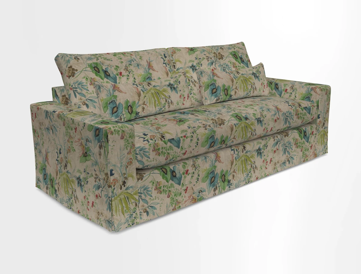 Linear 4 seater sofa in Harpers Bazaar Palette Studio Green with seat cushion in Linwood Romney Wool Forest