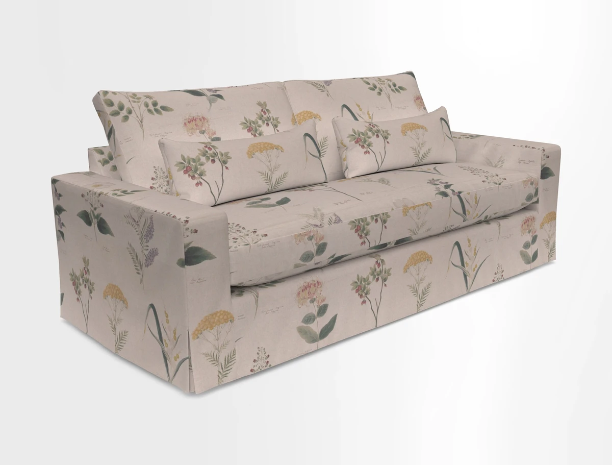 Linear 4 seater sofa in Harpers Bazaar Palette Studio Green with seat cushion in Linwood Romney Wool Forest