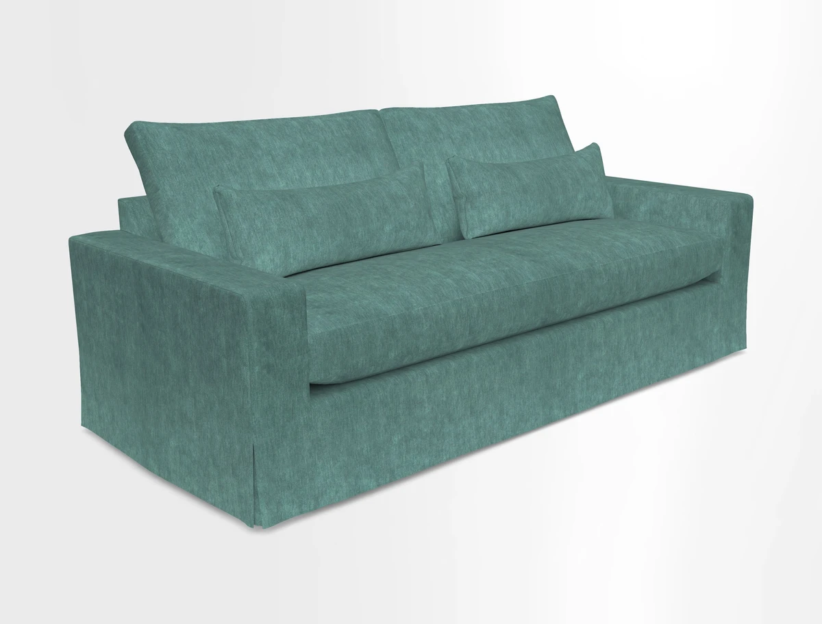 Linear 4 seater sofa in Harpers Bazaar Palette Studio Green with seat cushion in Linwood Romney Wool Forest