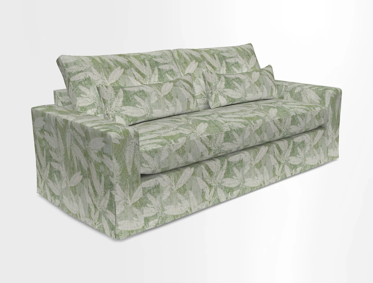 Linear 4 seater sofa in Harpers Bazaar Palette Studio Green with seat cushion in Linwood Romney Wool Forest