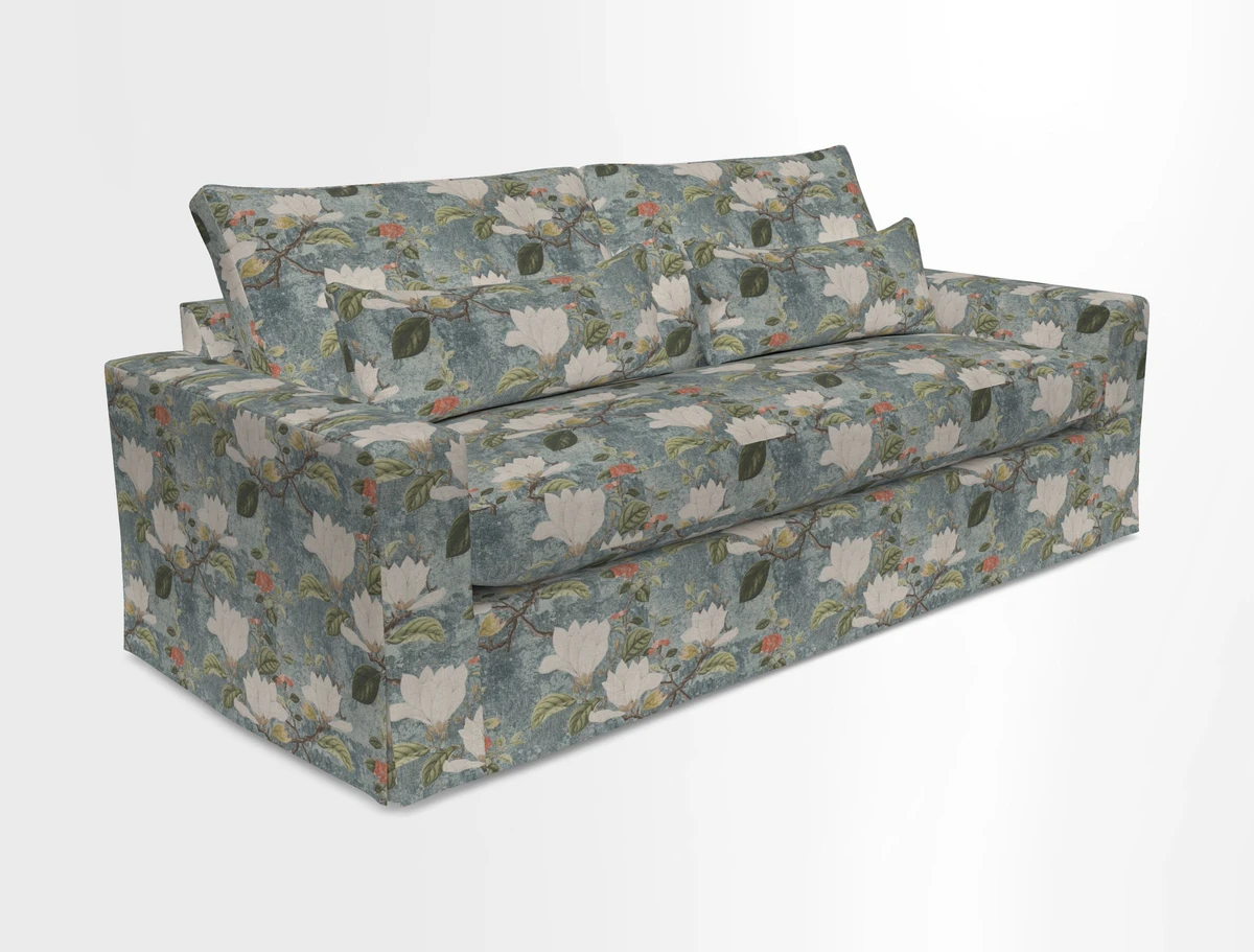Linear 4 seater sofa in Harpers Bazaar Palette Studio Green with seat cushion in Linwood Romney Wool Forest