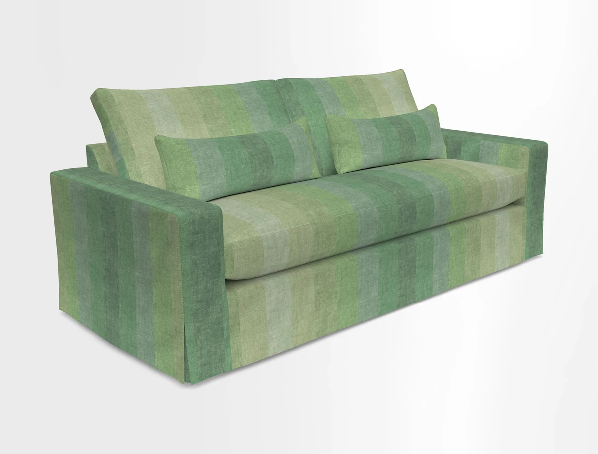 Linear 4 seater sofa in Harpers Bazaar Palette Studio Green with seat cushion in Linwood Romney Wool Forest