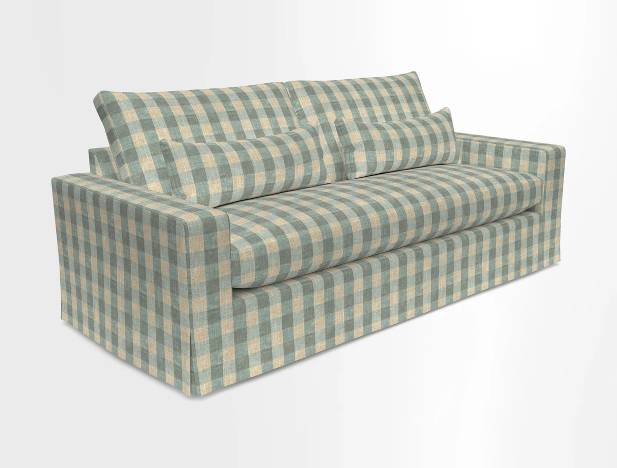 Linear 4 seater sofa in Harpers Bazaar Palette Studio Green with seat cushion in Linwood Romney Wool Forest
