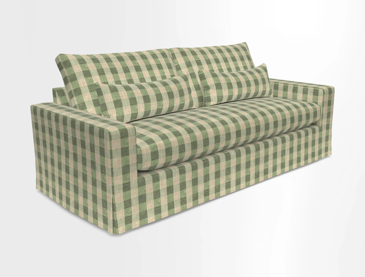 Linear 4 seater sofa in Harpers Bazaar Palette Studio Green with seat cushion in Linwood Romney Wool Forest