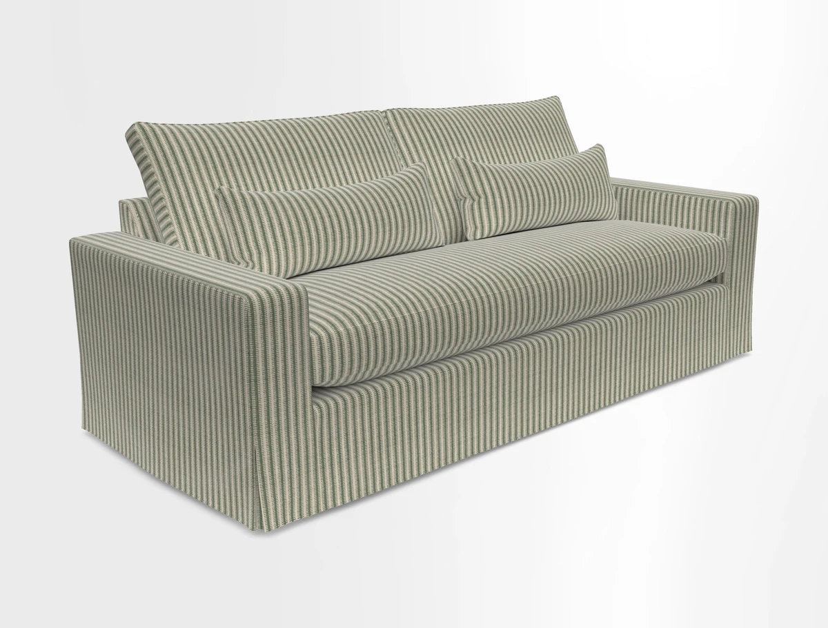 Linear 4 seater sofa in Harpers Bazaar Palette Studio Green with seat cushion in Linwood Romney Wool Forest