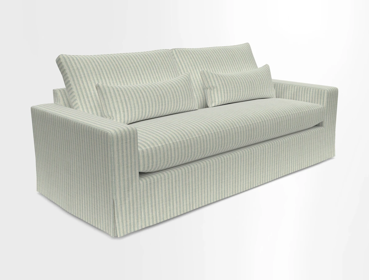 Linear 4 seater sofa in Harpers Bazaar Palette Studio Green with seat cushion in Linwood Romney Wool Forest