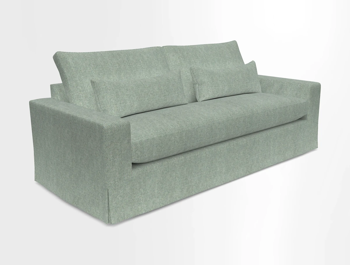 Linear 4 seater sofa in Harpers Bazaar Palette Studio Green with seat cushion in Linwood Romney Wool Forest