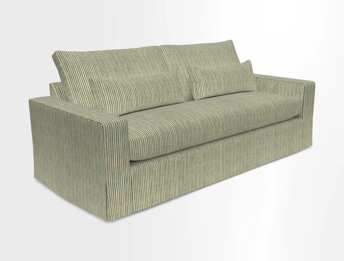 Linear 4 seater sofa in Harpers Bazaar Palette Studio Green with seat cushion in Linwood Romney Wool Forest