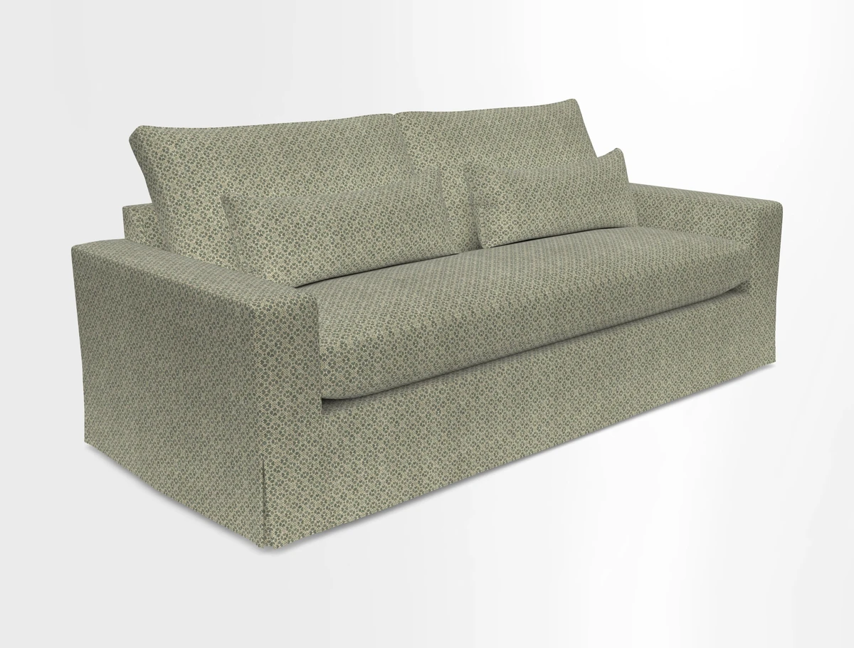 Linear 4 seater sofa in Harpers Bazaar Palette Studio Green with seat cushion in Linwood Romney Wool Forest