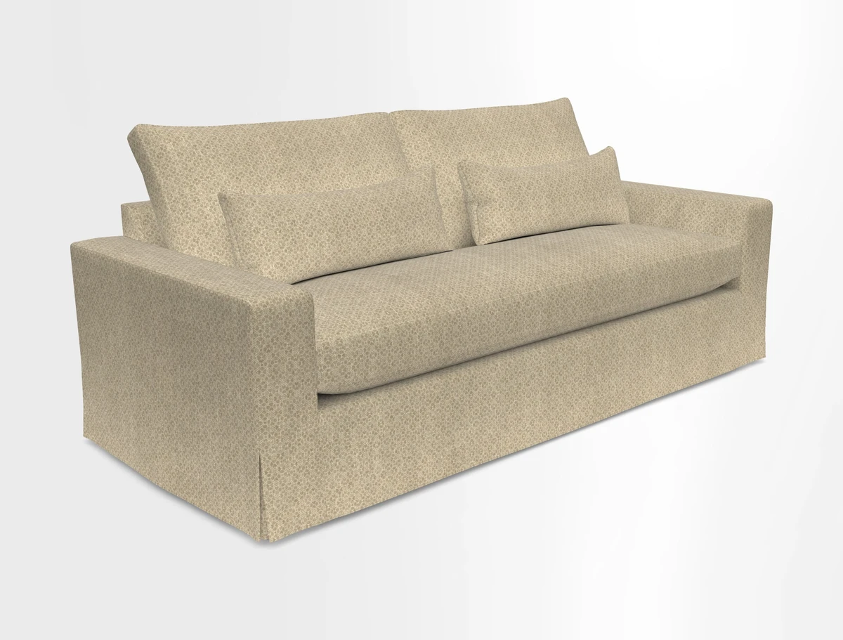 Linear 4 seater sofa in Harpers Bazaar Palette Studio Green with seat cushion in Linwood Romney Wool Forest