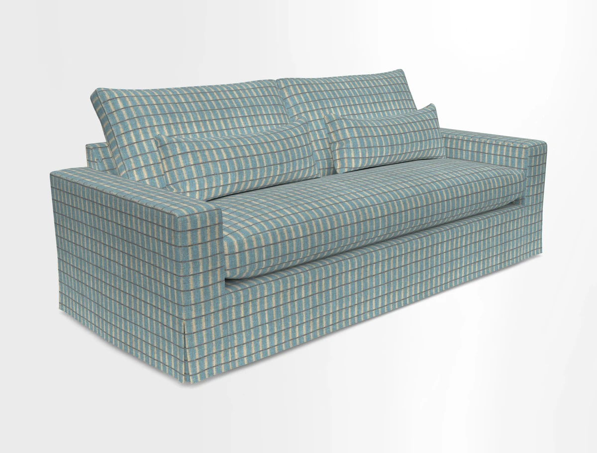 Linear 4 seater sofa in Harpers Bazaar Palette Studio Green with seat cushion in Linwood Romney Wool Forest