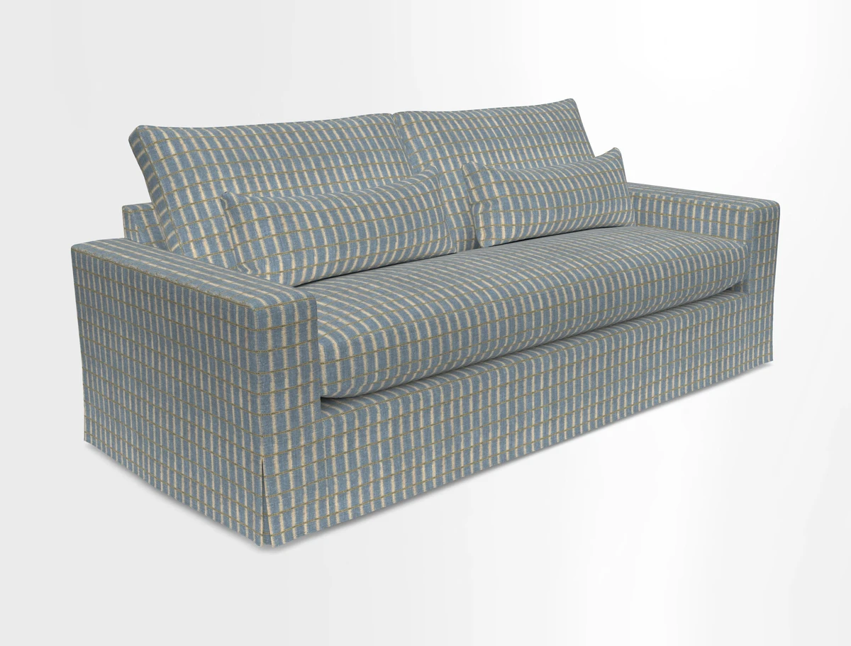 Linear 4 seater sofa in Harpers Bazaar Palette Studio Green with seat cushion in Linwood Romney Wool Forest