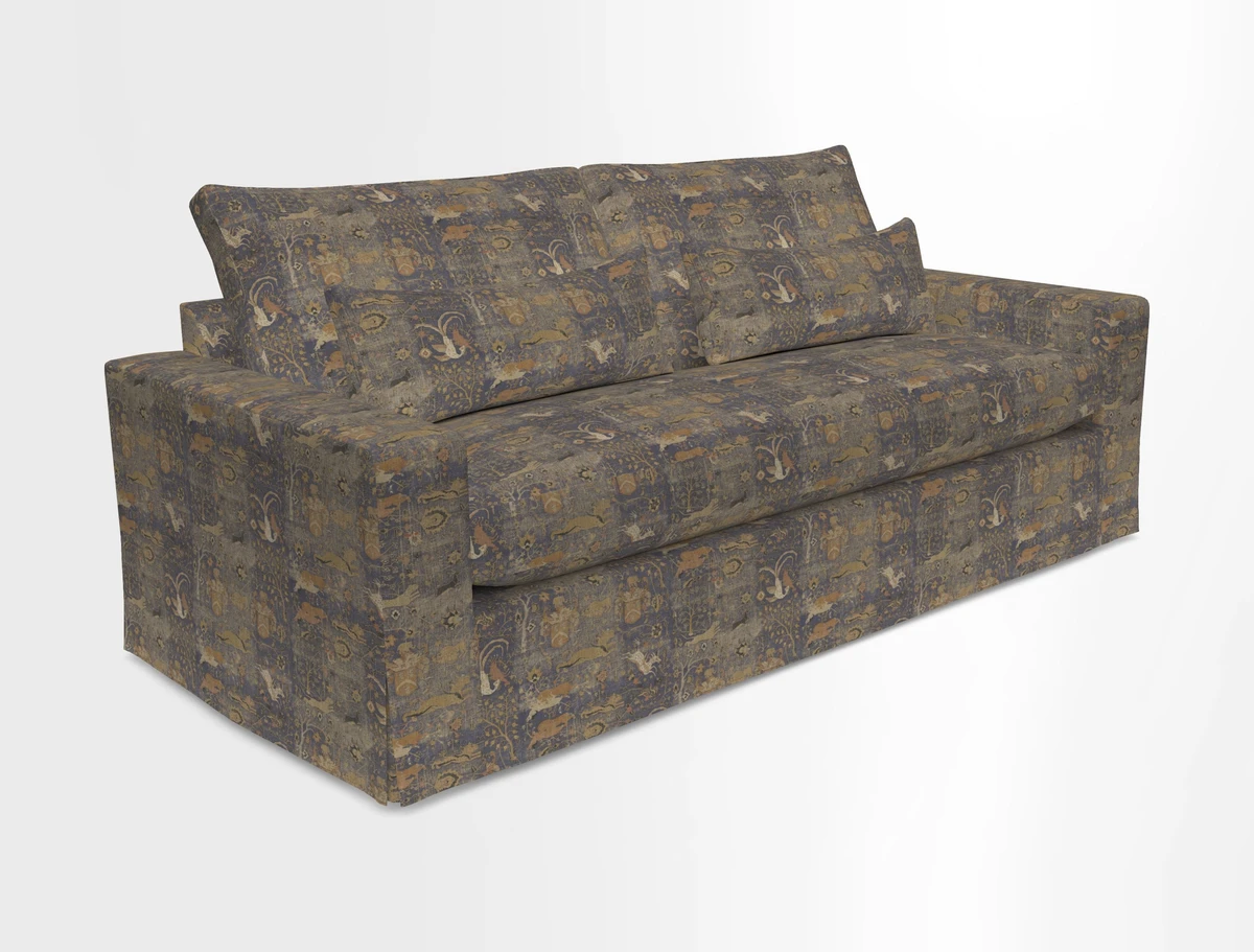 Linear 4 seater sofa in Harpers Bazaar Palette Studio Green with seat cushion in Linwood Romney Wool Forest