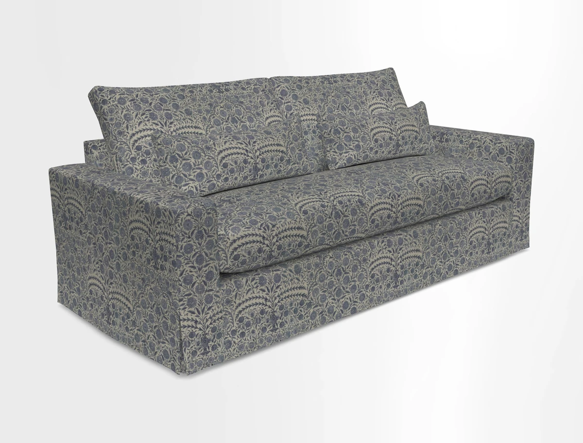 Linear 4 seater sofa in Harpers Bazaar Palette Studio Green with seat cushion in Linwood Romney Wool Forest