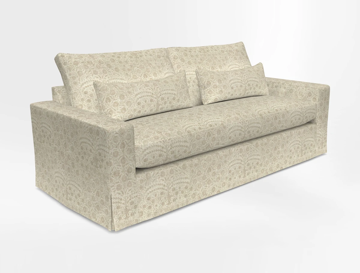 Linear 4 seater sofa in Harpers Bazaar Palette Studio Green with seat cushion in Linwood Romney Wool Forest