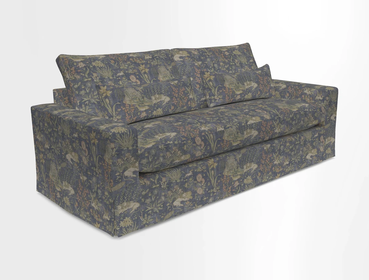 Linear 4 seater sofa in Harpers Bazaar Palette Studio Green with seat cushion in Linwood Romney Wool Forest